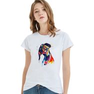 Qivi Watercolor Puppy Baskılı Beyaz Kadın T-shirt
