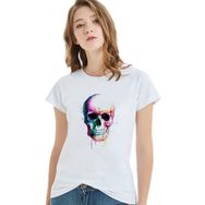 Qivi Watercolor Skull Baskılı Beyaz Kadın T-shirt