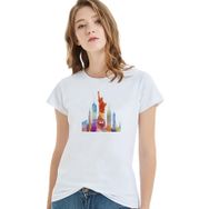 Qivi Watercolor Statue Of Liberty Baskılı Beyaz Kadın T-shirt