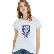Qivi Watercolor Tiger Baskılı Beyaz Kadın T-shirt