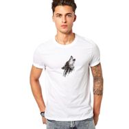 Qivi Wolf Head Tattoo Images Kurt Baskılı Beyaz Erkek Örme T-shirt