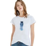 Qivi Wolf Kurt Sibirya Köpek Çizim Baskılı Kadın Beyaz Örme T-shirt