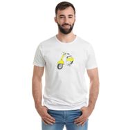 Qivi Yellow White Retro Scooter Baskılı Beyaz Erkek Örme T-shirt