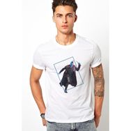Qivi Yenilmez Yondu Galaxy Baskılı Beyaz Erkek Örme T-shirt