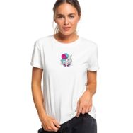 Qivi Yeşil Gözlü Beyaz Kedi Pembe Ve Baskılı Beyaz Örme Kadın T-shirt