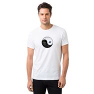 Qivi Ying Yang Cat Kedi Baskılı Beyaz Erkek Örme T-shirt