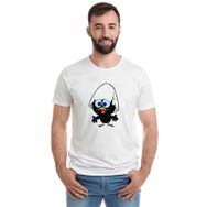 Qivi Yumurtadan Çıkan Şaşkın Kuş Baskılı Beyaz Erkek Örme T-shirt