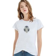 Qivi Zentangle Elephants Etnik Desenli Fil Baskılı Beyaz Örme Kadın T-shirt