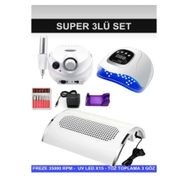 QNAİL PROFESSİONAL Protez Tırnak Kalıcı Oje Seti (FREZE MAKİNESİ + X15 UV/LED OJE KURUTUCU + TOZ TOPLAMA 3 FANLI)