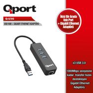 Qport Q-U3G Usb To USB3.0 Çoklayıcı + Ethernet