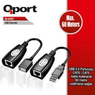 Qport Q-UX2 60 m Cat5/Cat6 USB 2 Adet Extender Dönüştürücü