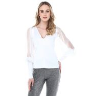 Quincey BDM2493 Kadın Beyaz Scuba Tül Kollu Bluz