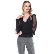 Quincey BDM2494 Kadın Siyah Scuba Tül Kollu Bluz