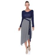 Quincey EB2636 Lacivert Bej Verev Etekli Elbise