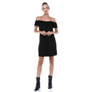 Quincey EB2651 Siyah Fırfır Yakalı Midi Elbise