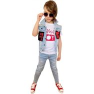 Quzucuk Kids Erkek Çocuk Kot Yelekli Pantolonlu Kırmızı Takım
