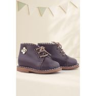 Rakerplus Handmade Kahverengi Çiçek Detaylı Hakiki Deri Bağcıklı Bebek Bot