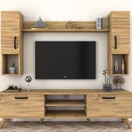 Rani M27 Ceviz A5 Duvar Raflı Kitaplıklı Tv Ünitesi