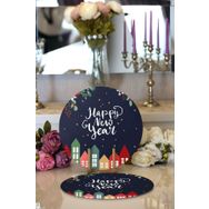RealHomes 10103 2'li Happy New Year Tasarımlı Dijital Baskılı Dekoratif Yuvarlak Supla ve Servis Altlığı