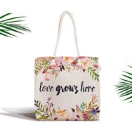 RealHomes Love Grows Here Yazılı Dijital Baskılı Fermuarlı Kumaş Çanta