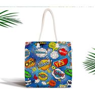 RealHomes Mavi Zeminde Pop Art Tasarımlı Özel Dijital Baskılı Fermuarlı Kumaş Çanta