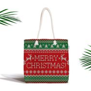 RealHomes Merry Christmas Motifli Dijital Baskılı Fermuarlı Kumaş Çanta