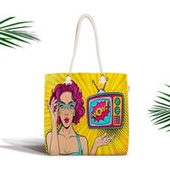 RealHomes Pop Art Wow Desenli Özel Tasarım Fermuarlı Modern Kumaş Çanta