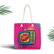 RealHomes Pop Art Wow Tv Desenli Fermuarlı Modern Kumaş Çanta