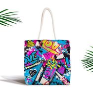 RealHomes Popart Love Motifli Dijital Baskılı Fermuarlı Kumaş Çanta