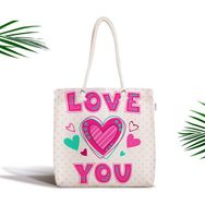 RealHomes Puanlı Love You Baskıılı Dijital Baskılı Fermuarlı Kumaş Çanta