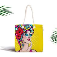 RealHomes Sarı Zeminli Summer Popart Tasarımlı Fermuarlı Modern Kumaş Çanta