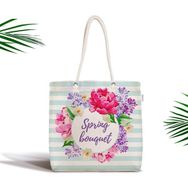 RealHomes Spring Bouquet Temalı Modern Dijital Baskılı Fermuarlı Kumaş Çanta