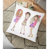 RealHomes YER-3463 Beyaz Zeminde Fashion Girls Tasarımlı Dekoratif 70x70 cm Yer Minderi