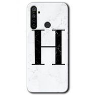 Realme 5I Beyaz Mermer Desenli H Harfi Baskılı Uyumlu Silikon Kılıf