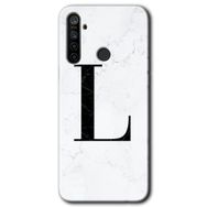 Realme 5I Beyaz Mermer Desenli L Harfi Baskılı Uyumlu Silikon Kılıf