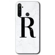 Realme 5I Beyaz Mermer Desenli R Harfi Baskılı Uyumlu Silikon Kılıf