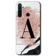 Realme 5I Pembe Mermer Desenli A Harfi Baskılı Uyumlu Silikon Kılıf