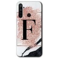 Realme 5I Pembe Mermer Desenli F Harfi Baskılı Uyumlu Silikon Kılıf