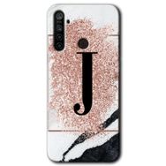 Realme 5I Pembe Mermer Desenli J Harfi Baskılı Uyumlu Silikon Kılıf