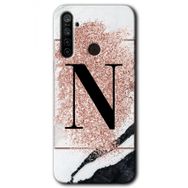 Realme 5I Pembe Mermer Desenli N Harfi Baskılı Uyumlu Silikon Kılıf