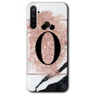 Realme 5I Pembe Mermer Desenli O Harfi Baskılı Uyumlu Silikon Kılıf