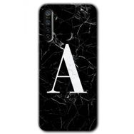 Realme 5I Siyah Mermer Desenli A Harfi Baskılı Uyumlu Silikon Kılıf