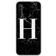 Realme 5I Siyah Mermer Desenli H Harfi Baskılı Uyumlu Silikon Kılıf