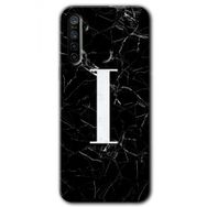 Realme 5I Siyah Mermer Desenli İ Harfi Baskılı Uyumlu Silikon Kılıf
