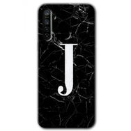 Realme 5I Siyah Mermer Desenli J Harfi Baskılı Uyumlu Silikon Kılıf