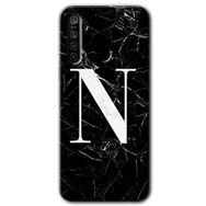 Realme 5I Siyah Mermer Desenli N Harfi Baskılı Uyumlu Silikon Kılıf