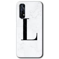 Realme 7 Beyaz Mermer Desenli L Harfi Baskılı Uyumlu Silikon Kılıf