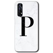 Realme 7 Beyaz Mermer Desenli P Harfi Baskılı Uyumlu Silikon Kılıf