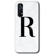 Realme 7 Beyaz Mermer Desenli R Harfi Baskılı Uyumlu Silikon Kılıf