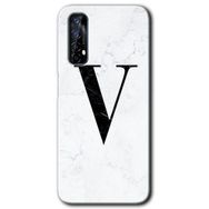 Realme 7 Beyaz Mermer Desenli V Harfi Baskılı Uyumlu Silikon Kılıf
